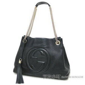 Gucci Soho Shoulder Bag Black Calfskin Tassel Interlocking GG Chain Fringe